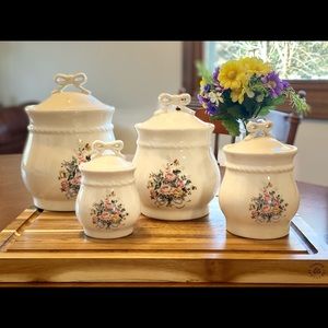 Vintage 4 Piece Canister Set -flower and bow decal
